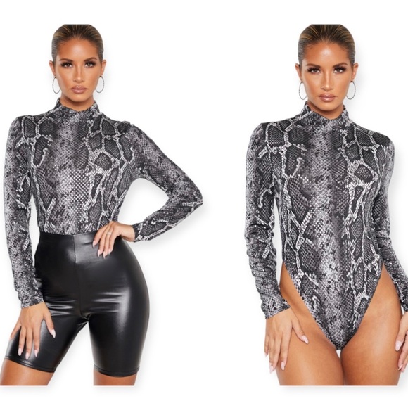 Prettylittlething Snake Print Sequin Bodysuit Size 4 - Picture 1 of 9